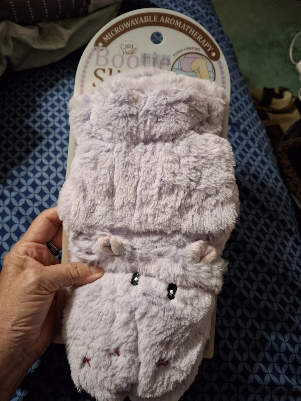 Cozy Hugs Hippo Bootie Slippers Microwavable Aromatherapy Plush Lavender